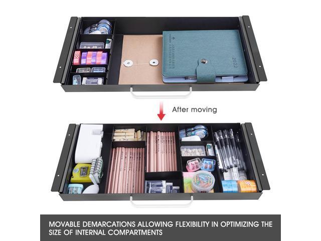 Large Size Under Desk Slide out Pencil Drawer with Adjustable Space Divider Design for Storing Pencil and Office Accessories, Underdesk Pull out...
