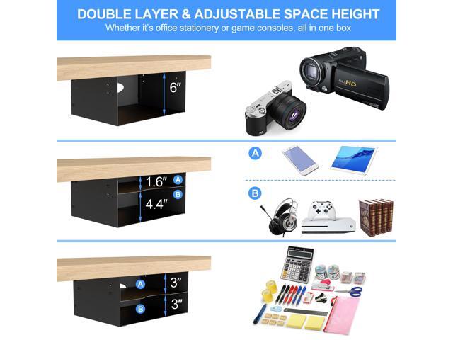 Under desk storage Metal Shelf Double Layer Design with Adjustable Tray organizer drawer with Big Hole in the back for Stand Up Desks Office Desks...