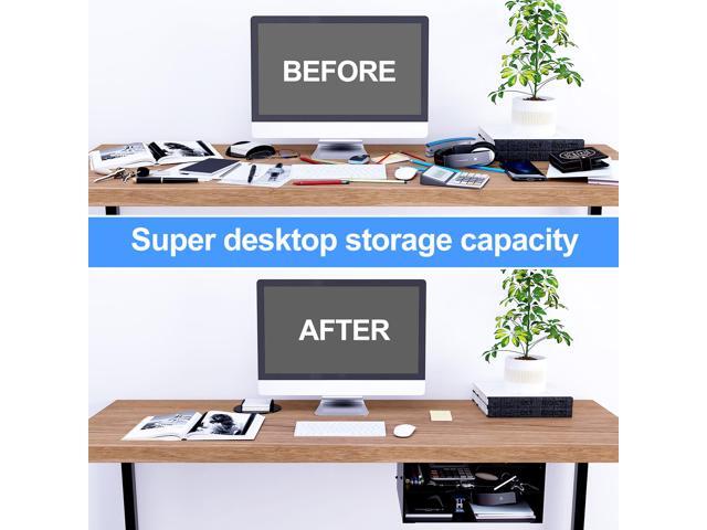 Under desk storage Metal Shelf Double Layer Design with Adjustable Tray organizer drawer with Big Hole in the back for Stand Up Desks Office Desks...
