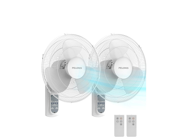 PELONIS 16 Wall Mount Fan 3 Speed Settings Oscillating Fan with Remote Control Adjustable Tilt Household Wall Mounted fan 7.5H Timer 3 Wind Modes...