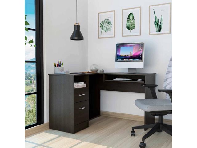 FM FURNITURE Raleigh L shaped Desk, For An Office Or Home Office, With 2 Dressers, 1 Shelfs, 1 Cpu Storage, Black wengue Finish, Particle Board,...