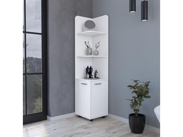 Sunriver Corner Shelf with Cabinet, 3-Tier Shelf, Metal Handles