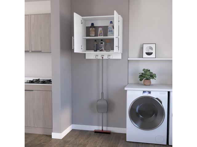 Weiser Wall Storage Cabinet, Space Saver Storage Cabinet with Broom Hangers