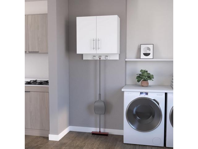Weiser Wall Storage Cabinet, Space Saver Storage Cabinet with Broom Hangers