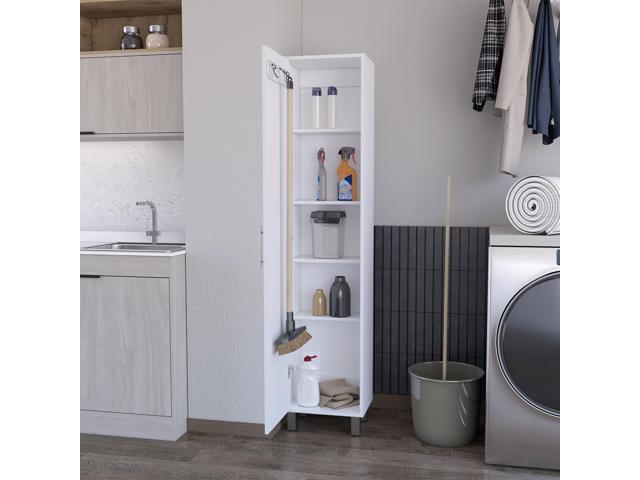 Lawen Tall Storage Cabinet, Single Door, 3 Broom Hangers