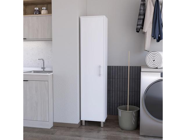 Lawen Tall Storage Cabinet, Single Door, 3 Broom Hangers