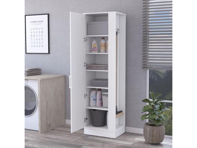 Nampa Storage Cabinet, Single Door, Broom Hangers,White