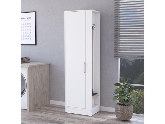 Nampa Storage Cabinet, Single Door, Broom Hangers,White