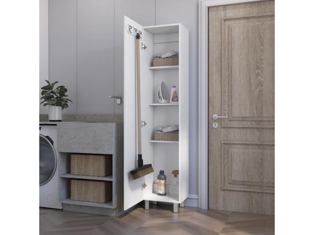 Clarno Tall Storage Cabinet, Single Door with Broom Hangers