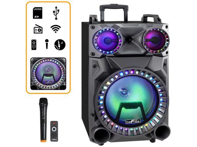 BeFree Sound BFS-555X 12 in. Rechargeable Bluetooth Portable Party Speaker with Party Lights, FM Radio & USB & TF Inputs