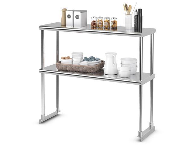 36 x 12 Inch Kitchen Stainless Steel Overshelf with Adjustable Lower Shelf