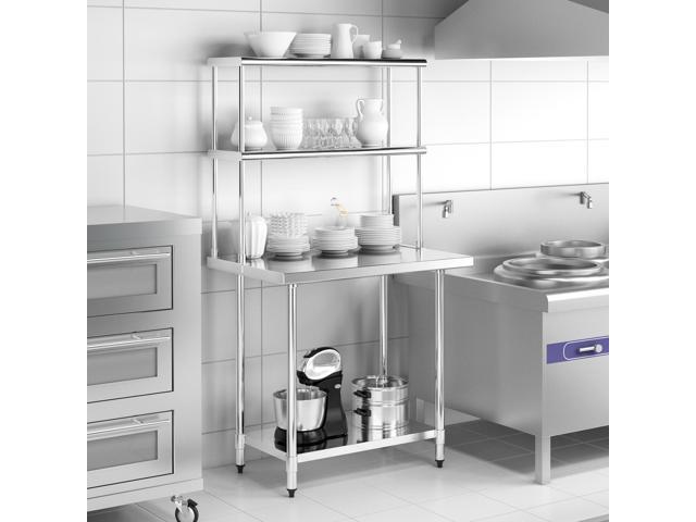 36 x 12 Inch Kitchen Stainless Steel Overshelf with Adjustable Lower Shelf