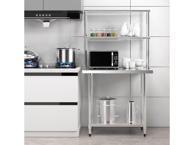 36 x 12 Inch Kitchen Stainless Steel Overshelf with Adjustable Lower Shelf