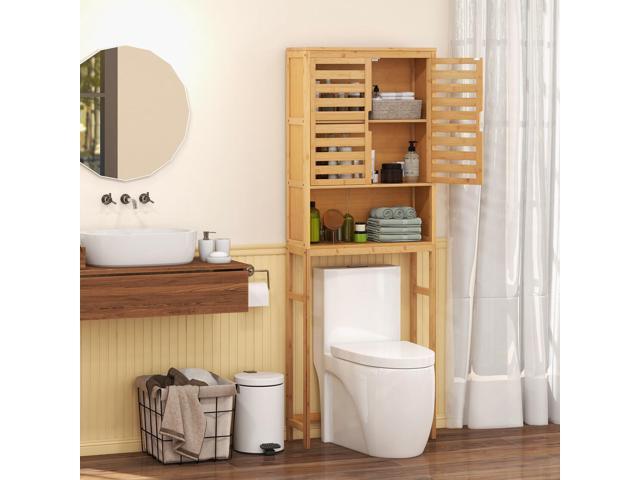 SlickBlue Bamboo Over The Toilet Storage Cabinet Bathroom with Adjustable Shelf