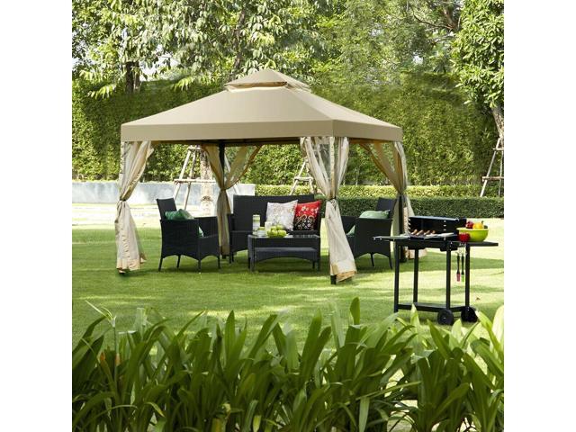 Outdoor 2-Tier 10 Feet x 10 Feet Screw-free Structure Shelter Gazebo Canopy