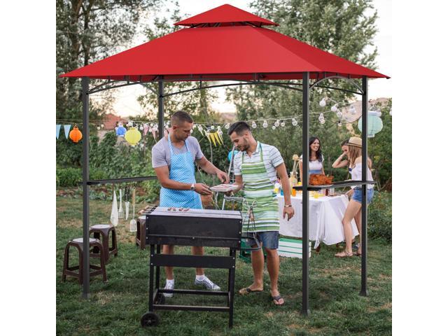 8 x 5 Feet Outdoor Barbecue Grill Gazebo Canopy Tent BBQ Shelter-Wine