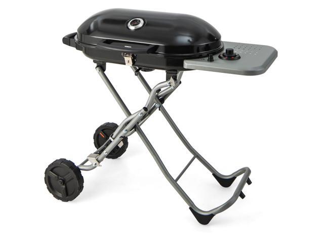 15000 BTU Portable Propane BBQ Grill with Wheels and Side Shelf-Black