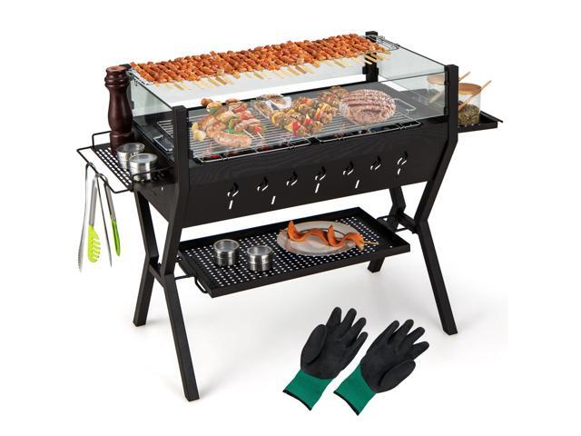 Barbecue Charcoal Grills with Wind Guard Seasoning Racks-Black