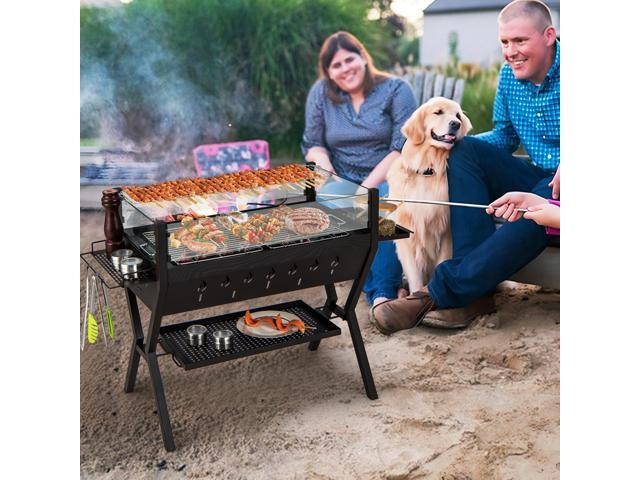 Barbecue Charcoal Grills with Wind Guard Seasoning Racks-Black