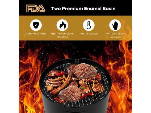 3-in-1 Portable Round Charcoal Smoker BBQ Grill Built-in Thermometer