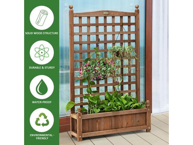 Solid Free Standing Wood Planter Box with Trellis for Garden