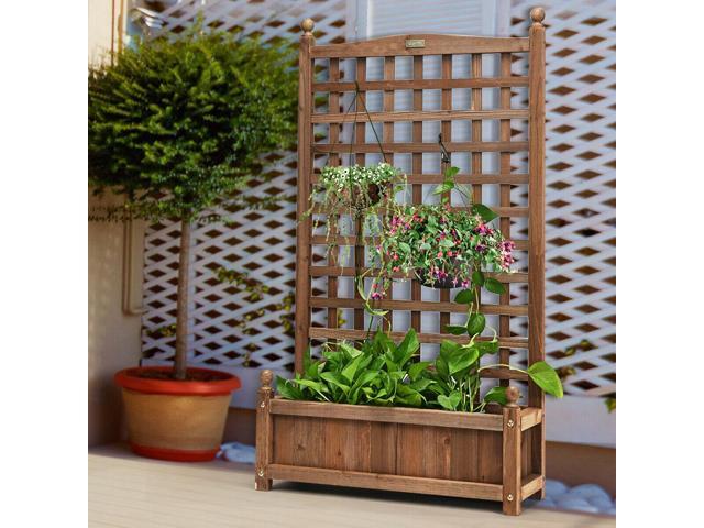 Solid Free Standing Wood Planter Box with Trellis for Garden