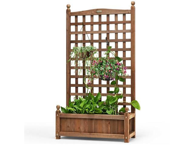 Solid Free Standing Wood Planter Box with Trellis for Garden