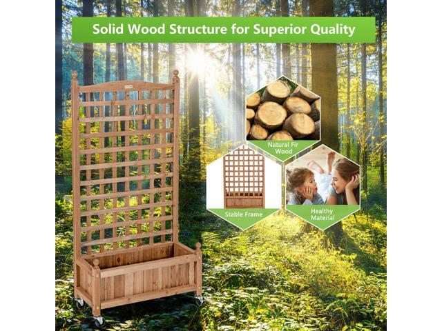 50 Inch Wood Planter Box with Trellis Mobile Raised Bed for Climbing Plant