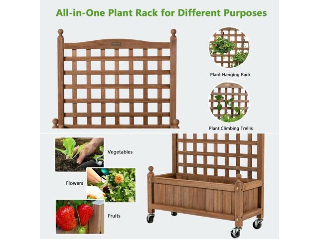 32in Wood Planter Box with Trellis Mobile Raised Bed for Climbing Plant