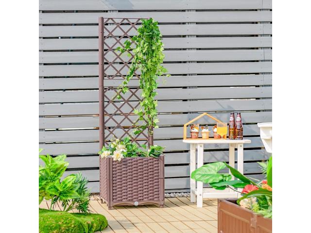 Raised Garden Bed with Trellis Planter Box for Climbing Plants -Brown