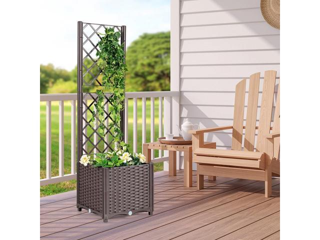 Raised Garden Bed with Trellis Planter Box for Climbing Plants -Brown