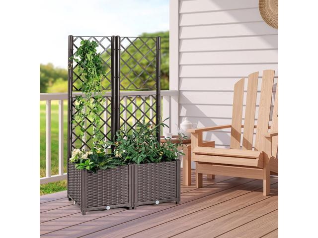 Raised Garden Bed with Trellis Planter Box for Climbing Plants-Brown