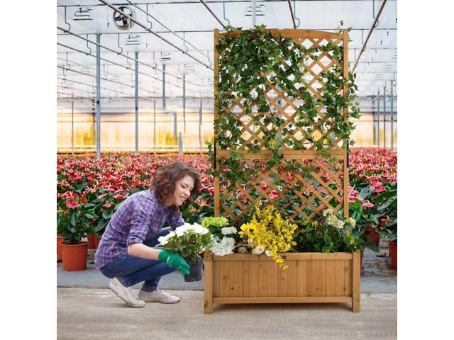 Planter Raised Bed with Trellis for Plant Flower Climbing-Orange