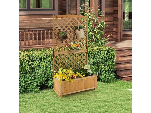 Planter Raised Bed with Trellis for Plant Flower Climbing-Orange
