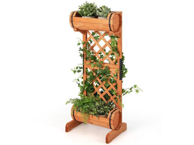 2-Tier Wooden Raised Garden Bed with Trellis-Orange