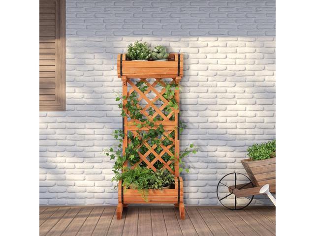 2-Tier Wooden Raised Garden Bed with Trellis-Orange