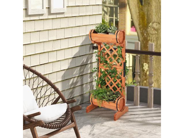 2-Tier Wooden Raised Garden Bed with Trellis-Orange