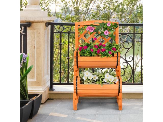 2-Tier Raised Garden Bed with 2 Cylindrical Planter Boxes and Trellis-Orange