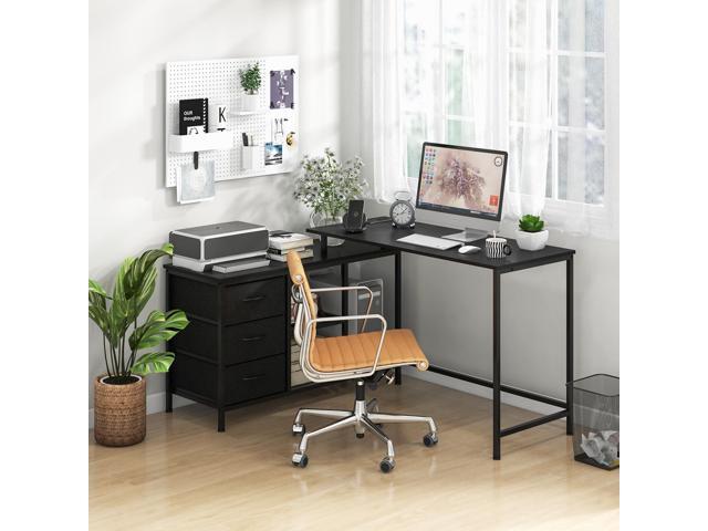 L-shaped Computer Desk with Power Outlet for Working Studying Gaming