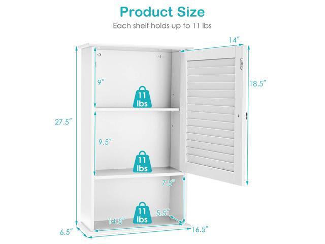 Bathroom Wall Mount Storage Cabinet Single Door with Height Adjustable Shelf