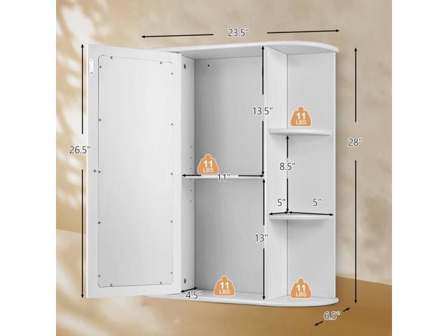 Bathroom Single Door Shelves Wall Mount Cabinet with Mirror