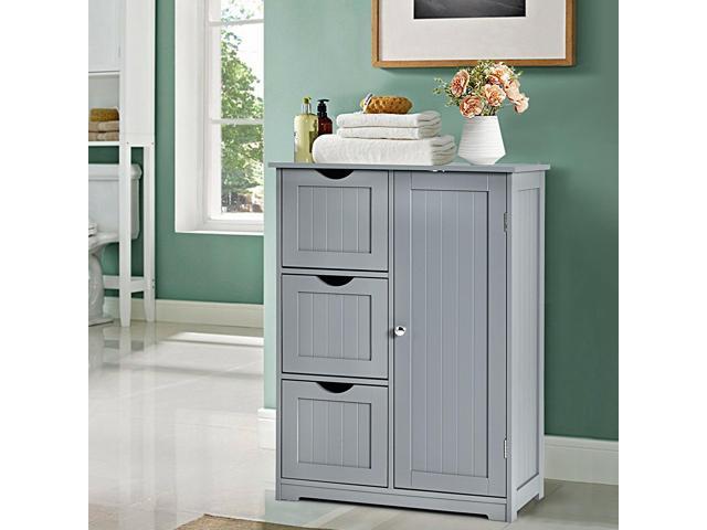 Bathroom Floor Cabinet Side Storage Cabinet with 3 Drawers and 1 Cupboard