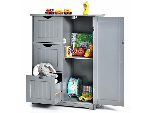 Bathroom Floor Cabinet Side Storage Cabinet with 3 Drawers and 1 Cupboard