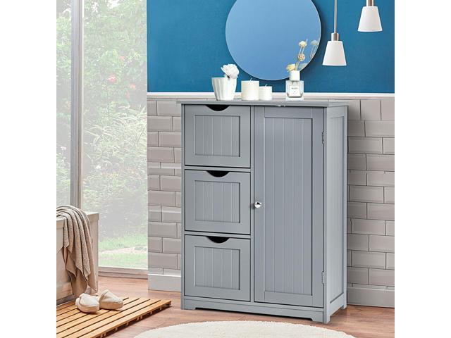 Bathroom Floor Cabinet Side Storage Cabinet with 3 Drawers and 1 Cupboard
