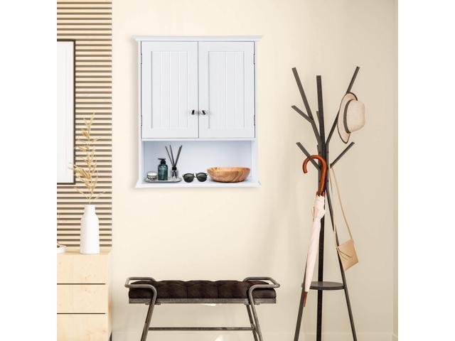 Wall Mount Bathroom Cabinet Storage Organizer with Doors and Shelves
