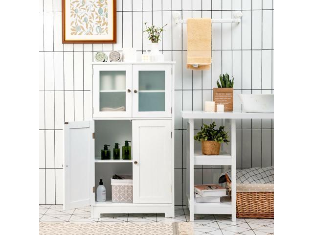 Bathroom Floor Storage Locker Kitchen Cabinet with Doors and Adjustable Shelf