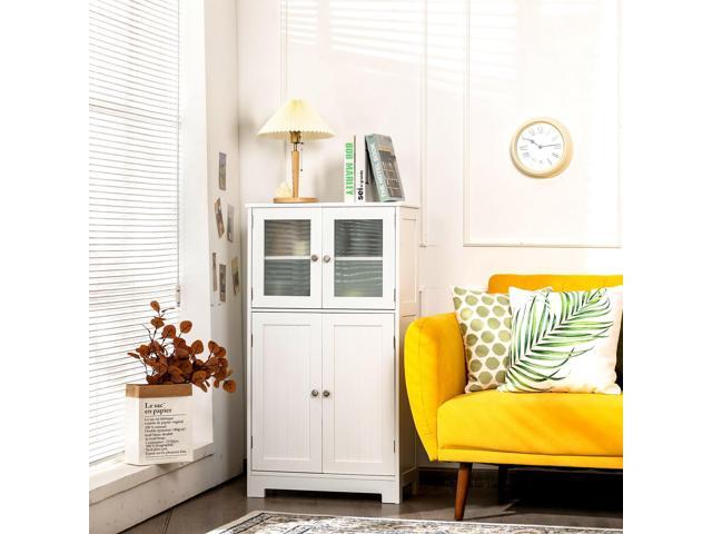 Bathroom Floor Storage Locker Kitchen Cabinet with Doors and Adjustable Shelf
