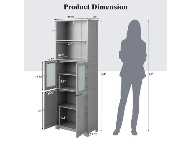 6-Tier Freestanding Bathroom Cabinet with 2 Open Compartments and Adjustable Shelves