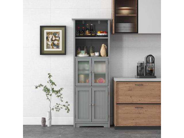 6-Tier Freestanding Bathroom Cabinet with 2 Open Compartments and Adjustable Shelves