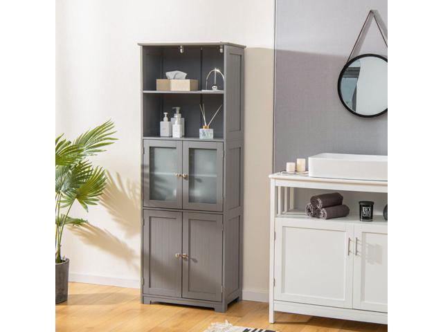 6-Tier Freestanding Bathroom Cabinet with 2 Open Compartments and Adjustable Shelves
